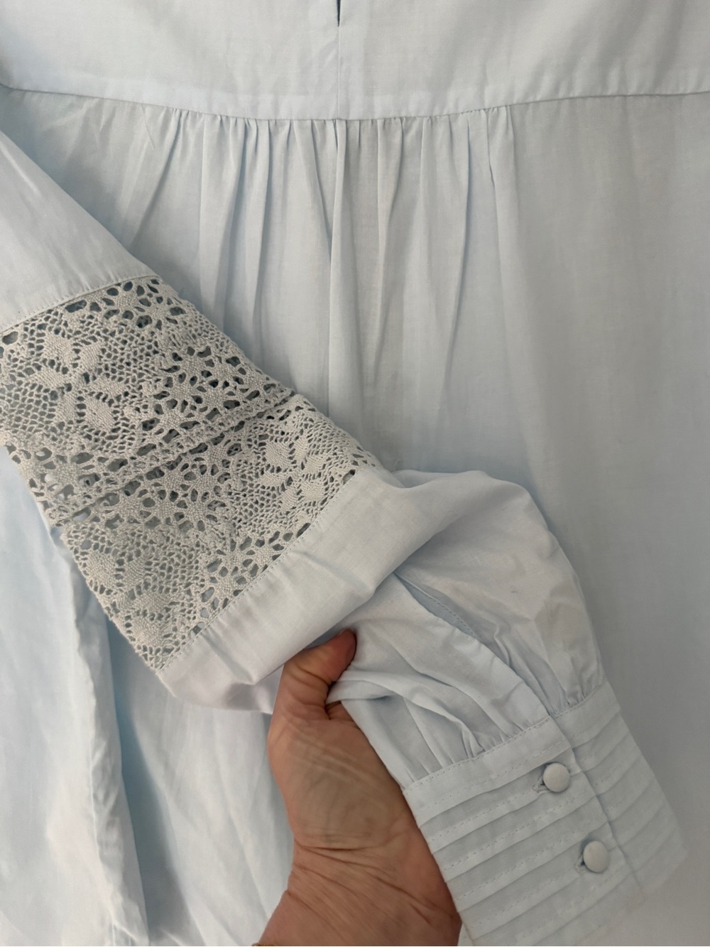 Evereve Romantic Cotton Shirt Crochet Lace Trim Pale Blue Poetcore Small - Picture 5 of 9